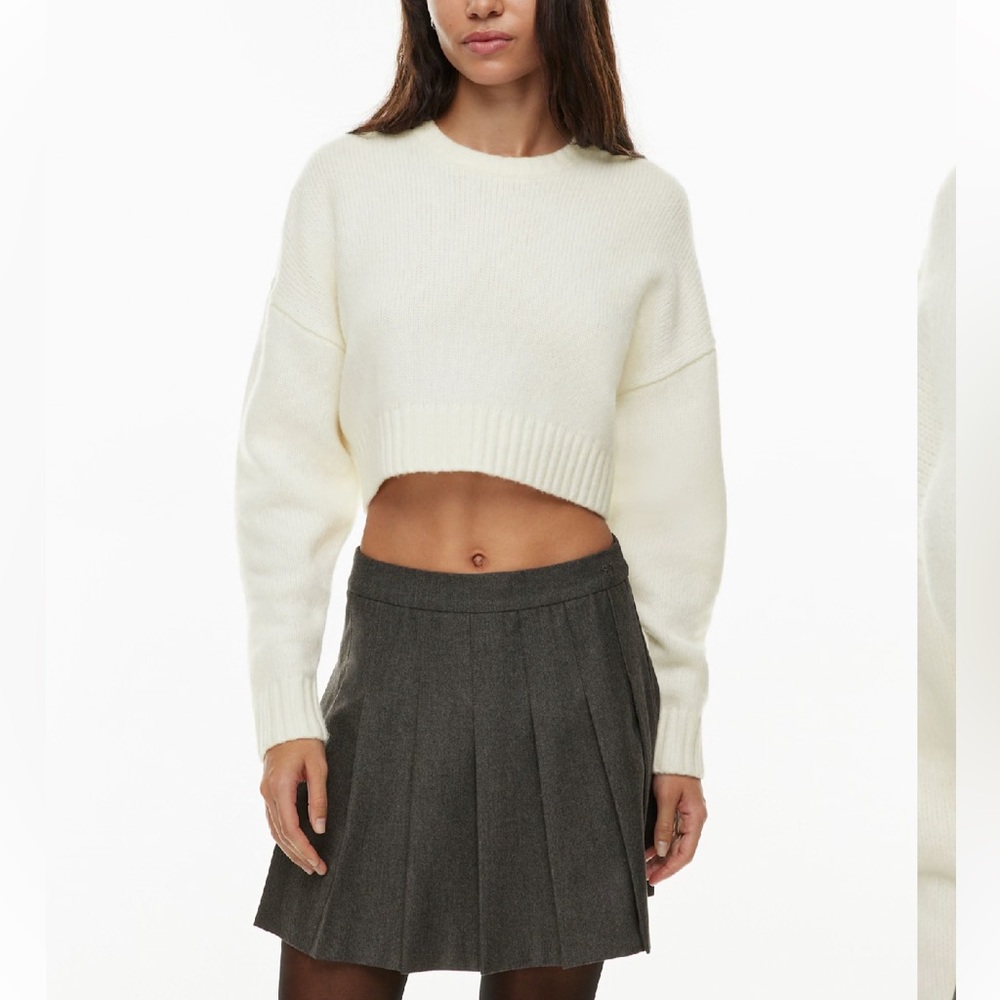 Aritzia Sunday Best Peggy Light Birch Merino Wool Blend Sweater Knit Cropped